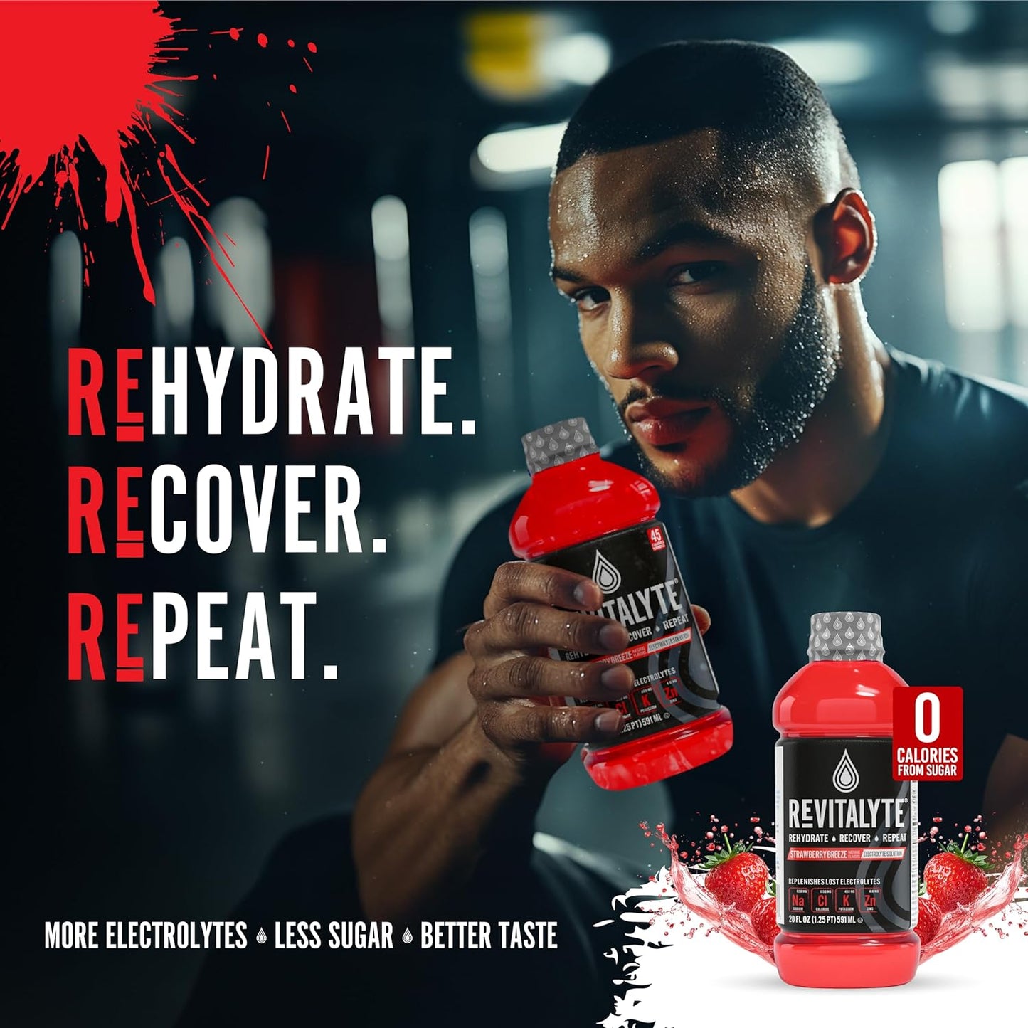 Revitalyte Black Label Strawberry Breeze Electrolyte Drink - 12 Pack - 20 oz Bottle - Rapid Hydration & Recovery