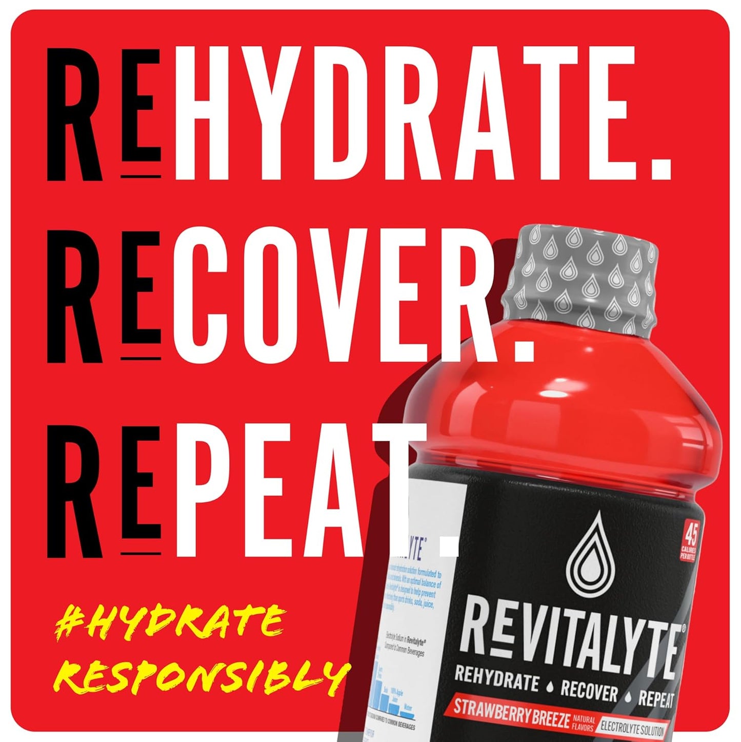 Revitalyte Black Label Strawberry Breeze Electrolyte Drink - 12 Pack - 20 oz Bottle - Rapid Hydration & Recovery