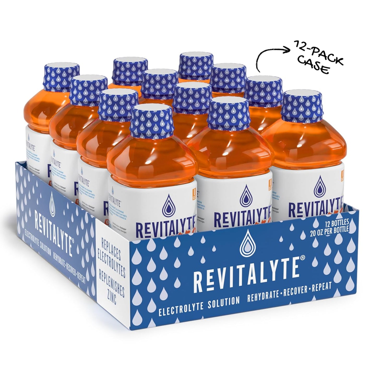Revitalyte Orange Zero Sugar Electrolyte Drink - 12 Pack 20oz Bottle - Rapid Hydration Recovery Drink