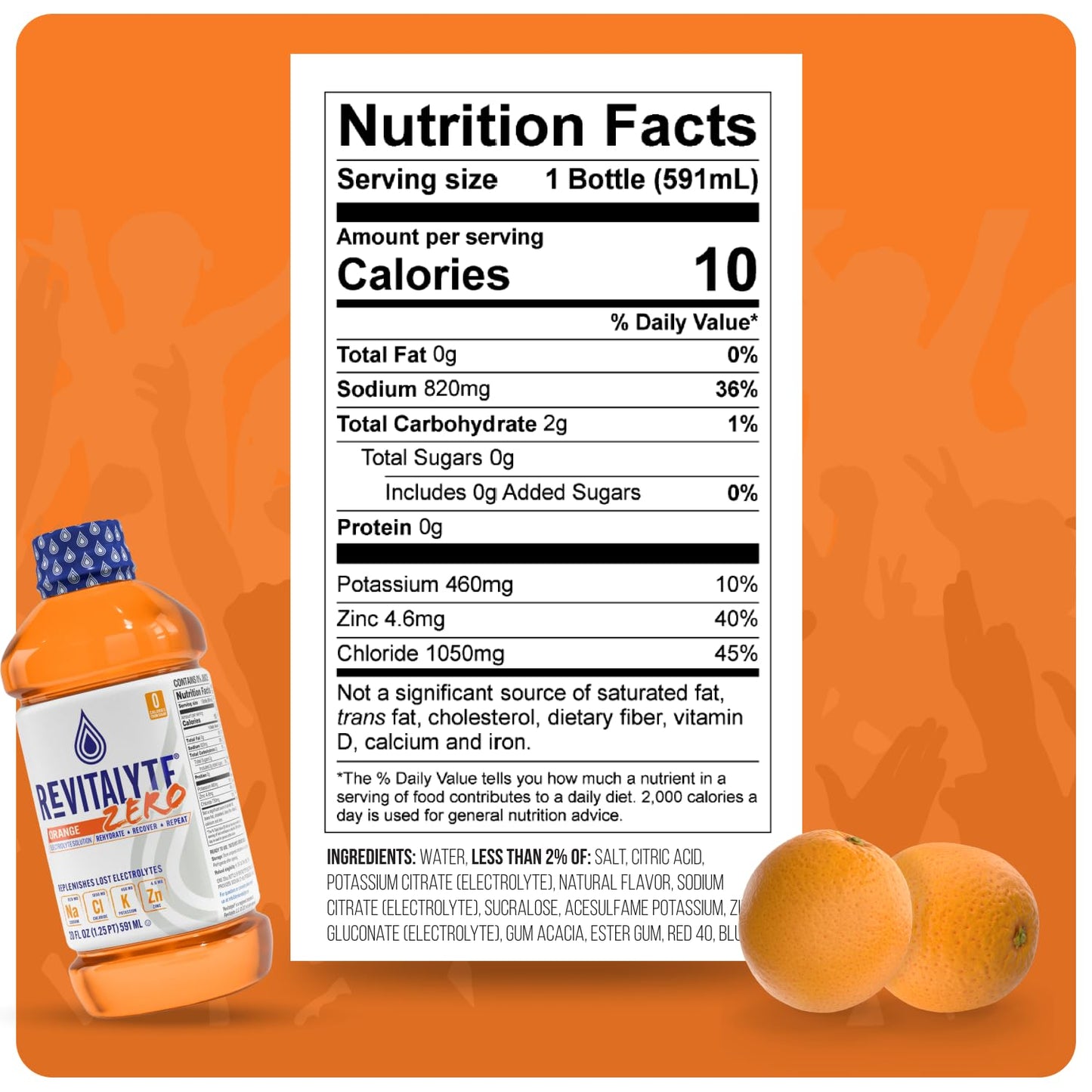 Revitalyte Orange Zero Sugar Electrolyte Drink - 12 Pack 20oz Bottle - Rapid Hydration Recovery Drink