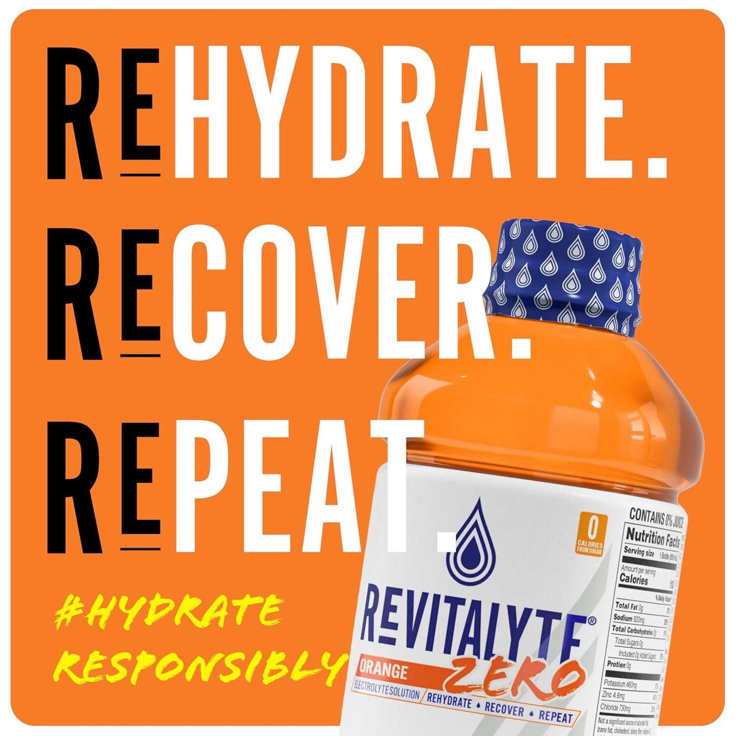 Revitalyte Orange Zero Sugar Electrolyte Drink - 12 Pack 20oz Bottle - Rapid Hydration Recovery Drink