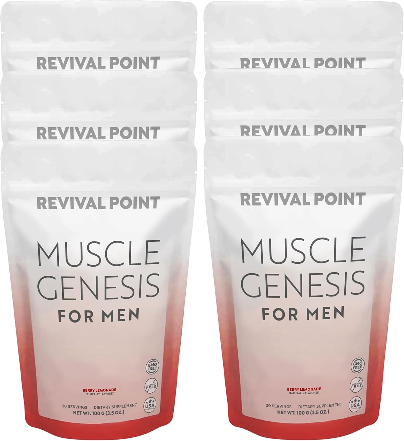 Revival Point Muscle Genesis HMB and Vitamin D3 Supplement - 5000mg Per Serving - Promotes Recovery and Lean Muscle Mass - 6 Bag Pack