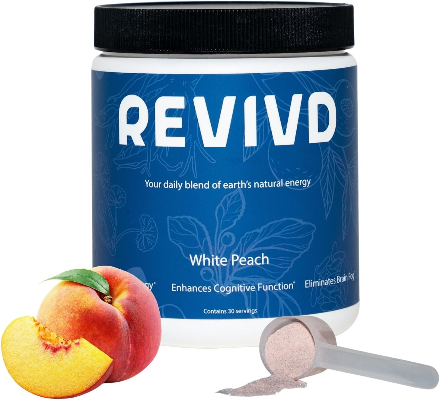 REVIVD White Peach Yerba Mate Infused Energy Supplement for Improved Focus and Cognitive Function