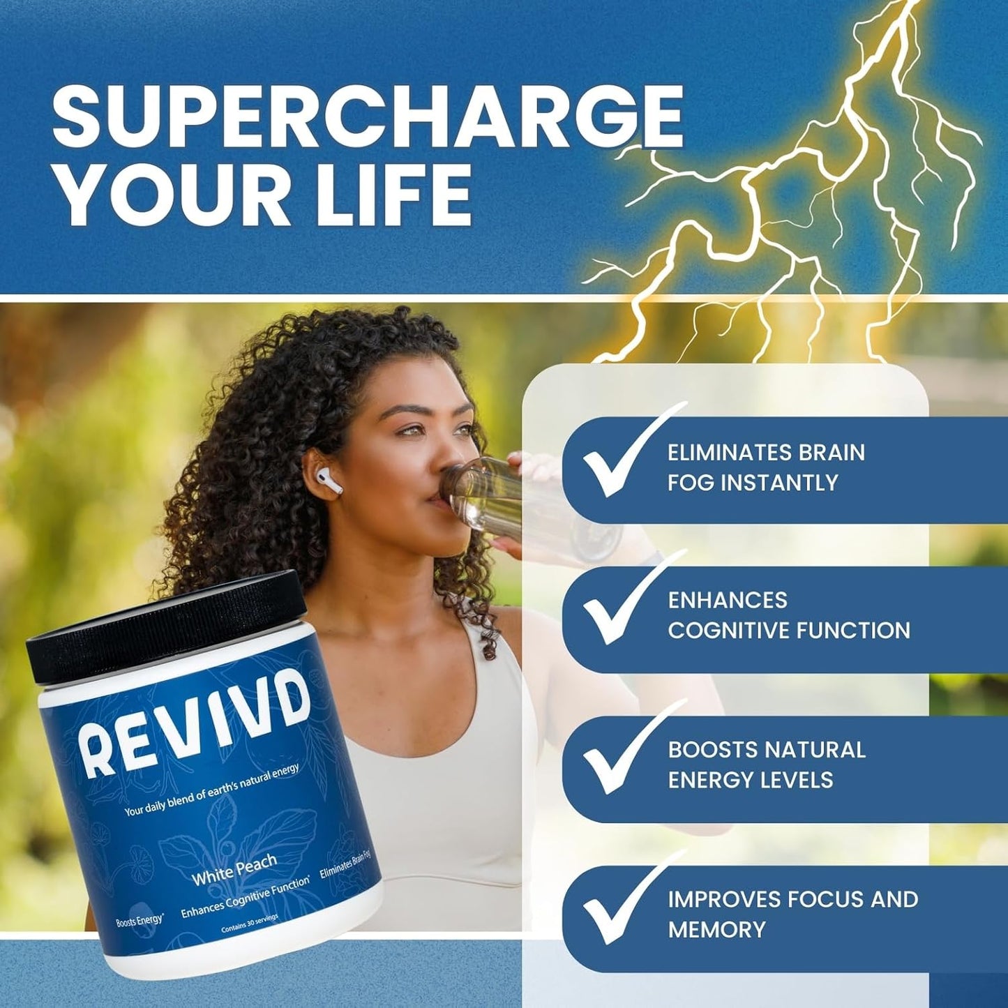 REVIVD White Peach Yerba Mate Infused Energy Supplement for Improved Focus and Cognitive Function