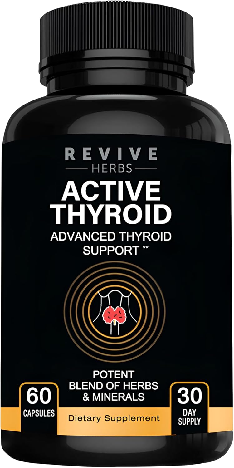 Revive Herbs Thyroid Support Capsules: Ashwagandha, Iodine, Selenium, Magnesium, Zinc, Vitamin B12 & More - 60 Count