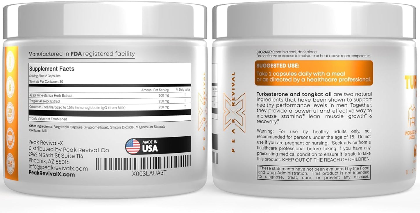 ReviveX Turkesterone & Tongkat Ali Supplement - 1000mg Blend for Stamina, Muscle Growth, and Recovery - Made in USA - 60 Capsules