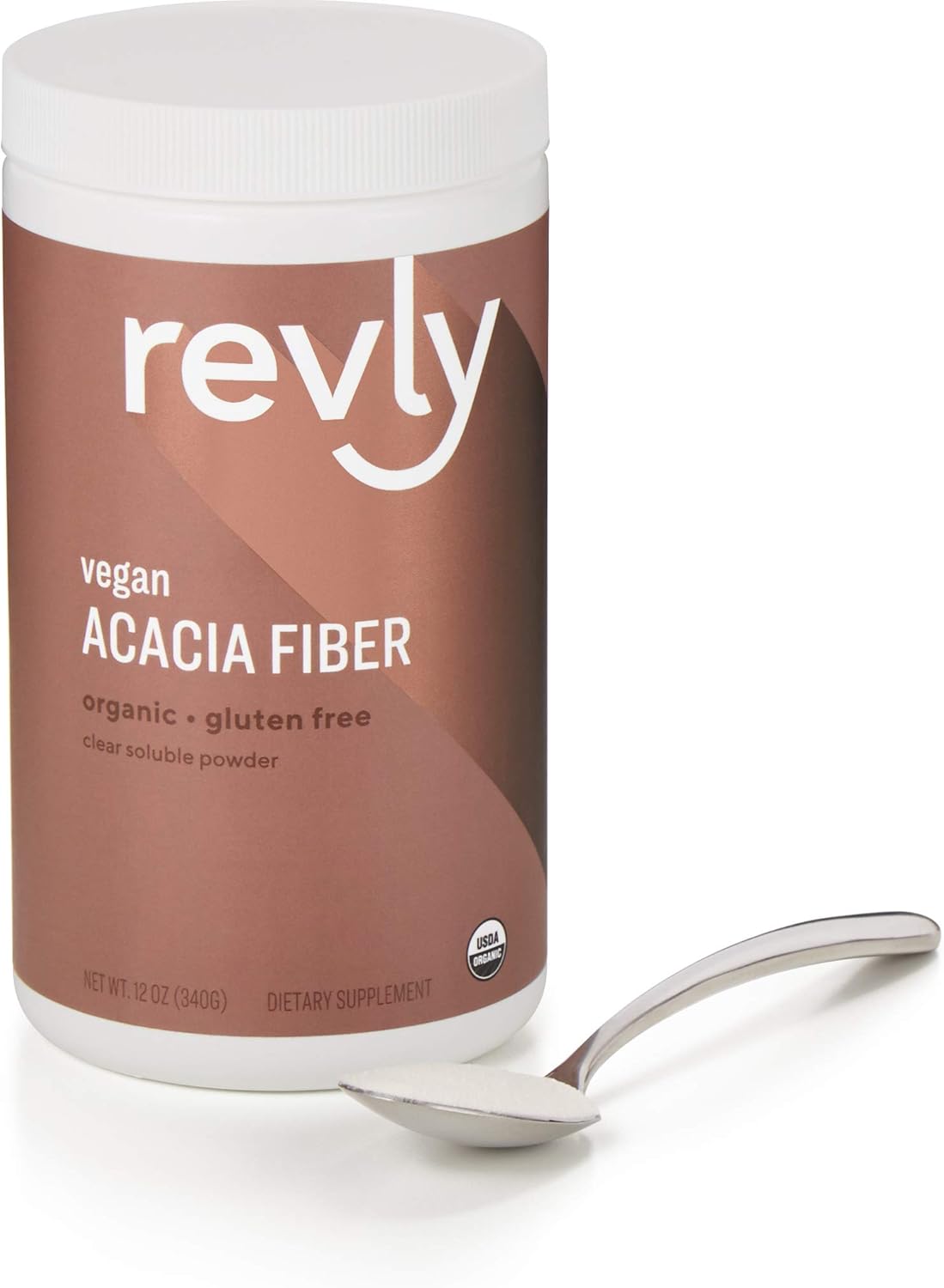 Revly Organic Acacia Fiber Powder - Digestive Health Support, Unflavoured, 12oz, 52ct, Vegan-Friendly