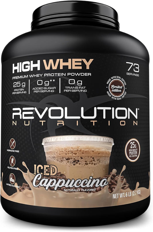 Revolution Nutrition High Whey Isolate Protein Powder, Gluten Free, Lean Muscle Mass, 25g Protein, 2.7kg - Iced Cappuccino Flavor