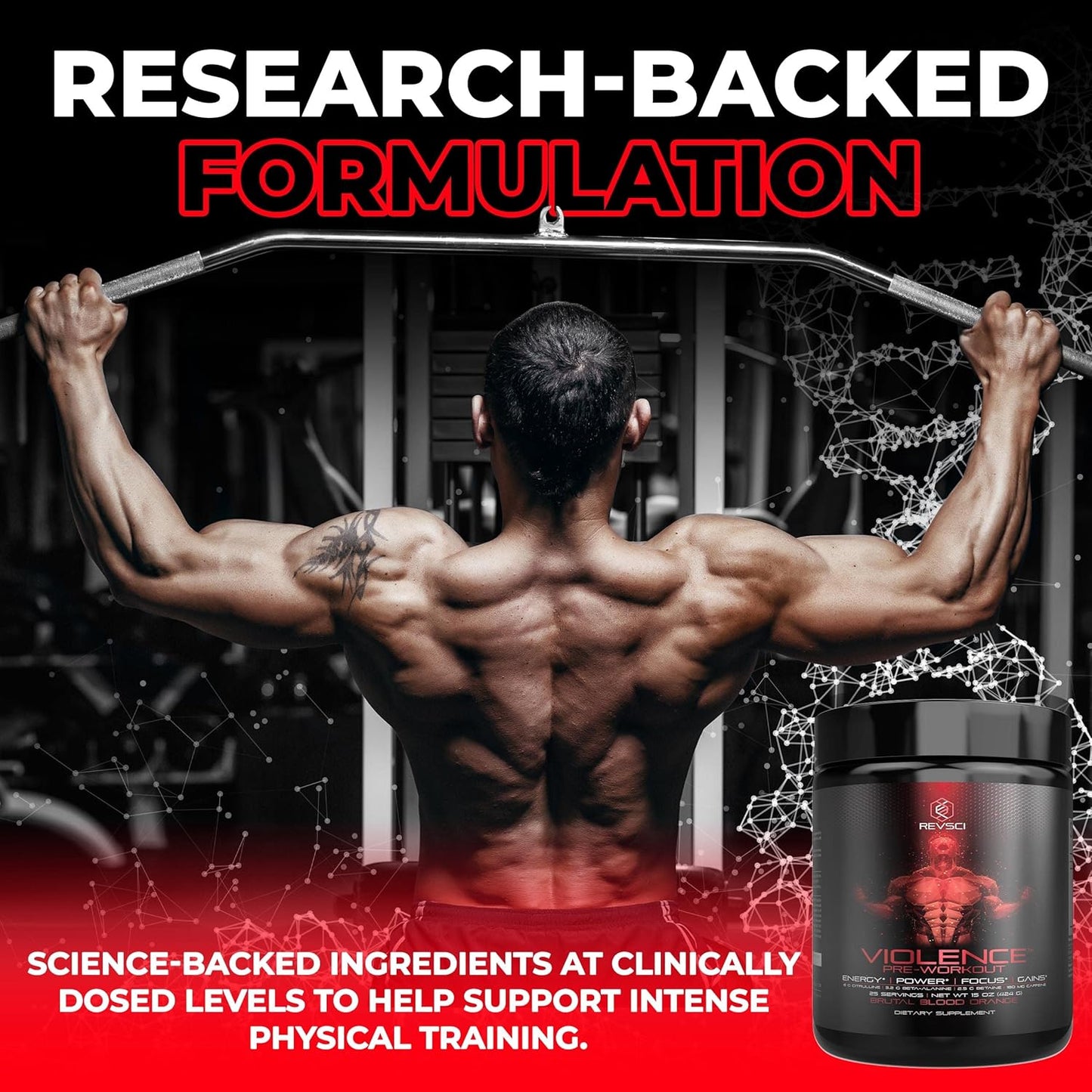 Revolution Science Violence Pre Workout Powder - Clinically Dosed Preworkout for Men & Women - 25 Servings, Blood Orange Flavor - Enhanced Energy, Focus, and Pump with Caffeine, L-Theanine, Citrulline Malate, Beta Alanine, and Alpha GPC