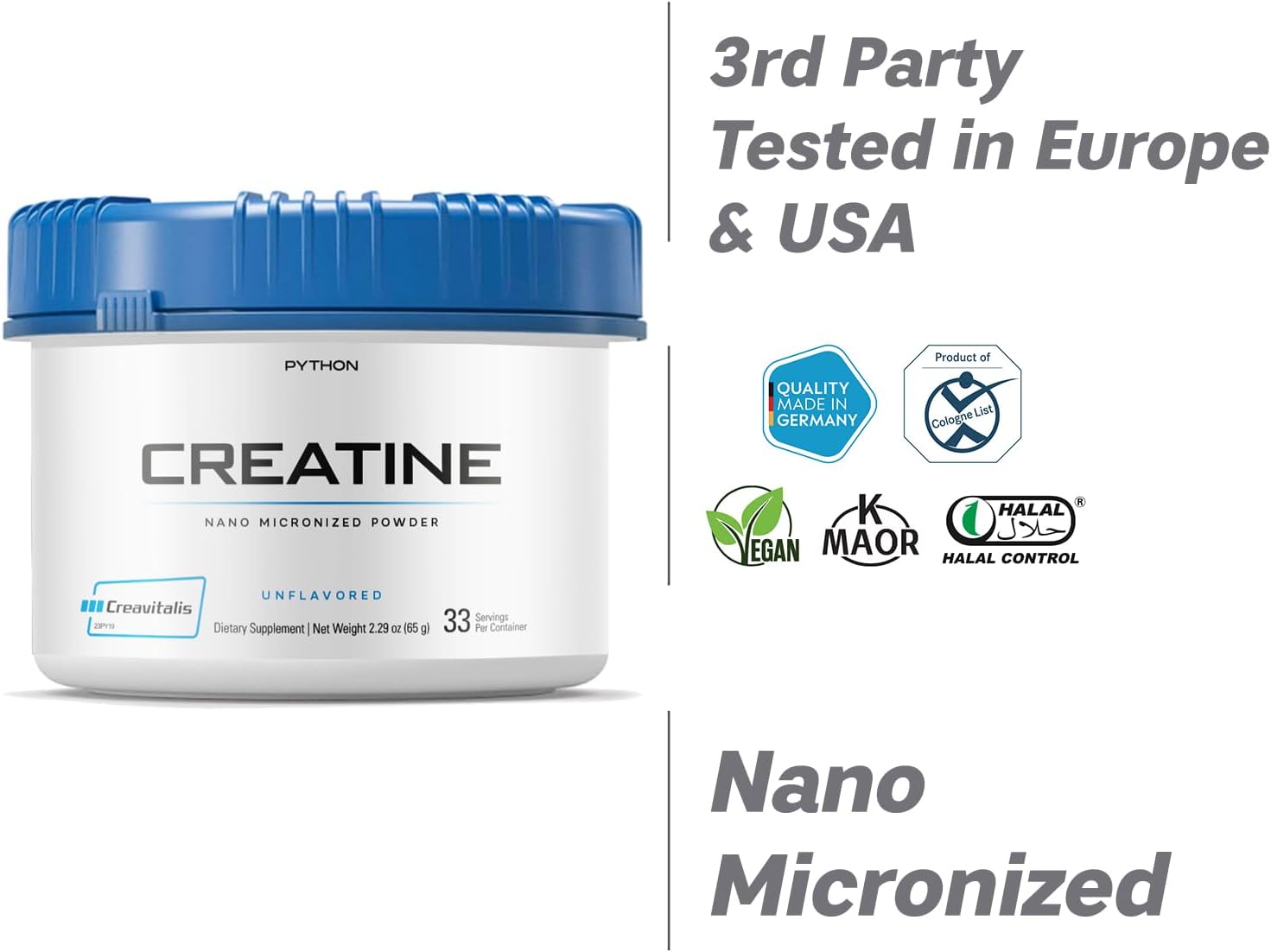 Revolutionary PYTHON OPTIC Nano Creatine Monohydrate Supplement for Fast Absorption - Pure, Vegan, Gluten-Free
