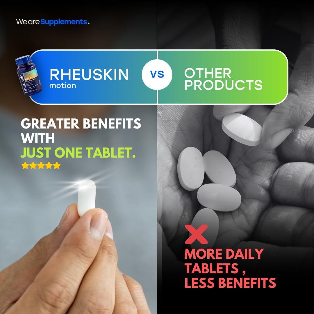 Rheuskin Motion Capsules - Hyaluronic Acid, Collagen, Curcumin, Glucosamine - 30 Caplets, 850mg - Joint Comfort & Mobility Support