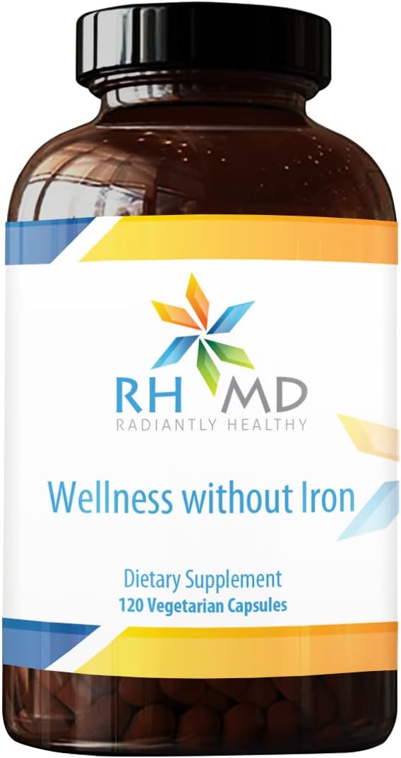 RHMD Wellness Radiantly Healthy Multivitamin & Mineral Supplement (120 Capsules) - Iron-Free Formula with Folate for Overall Health