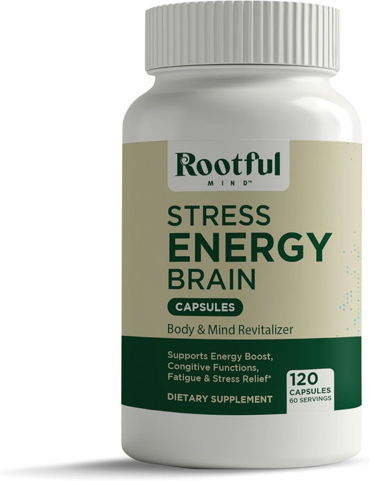 Rhodiola Rosea, Lions Mane, L Theanine, Ginkgo Biloba Stress Energy Brain Supplement - Cortisol, Energy, Stress Support - 2 Month Supply
