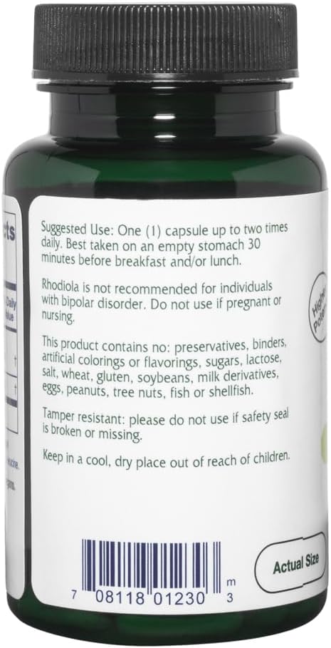 Rhodiola Rosea Root Extract 200mg Capsules - Vegan, Dr. Formulated with 3% Rosavins & 1% Salidroside, 60 Count
