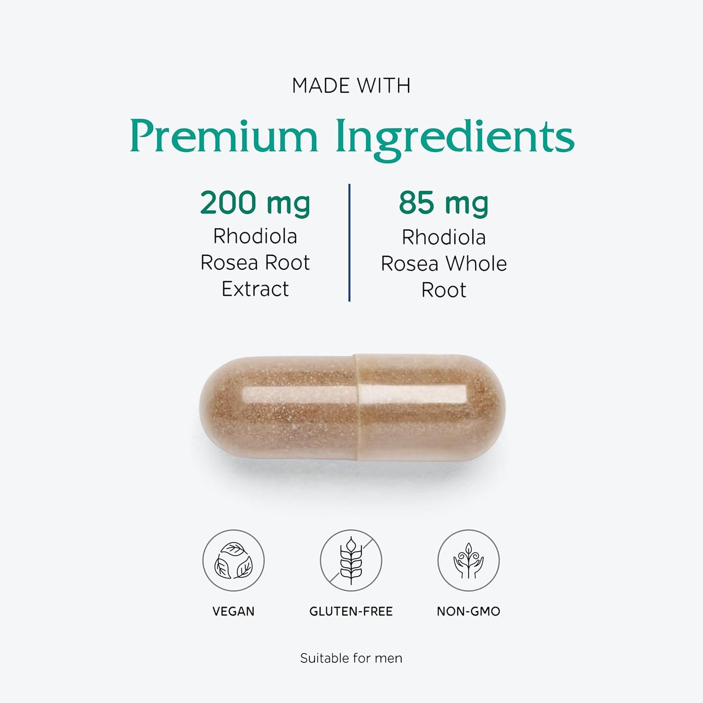 Rhodiola Rosea Root Extract 200mg Capsules - Vegan, Dr. Formulated with 3% Rosavins & 1% Salidroside, 60 Count