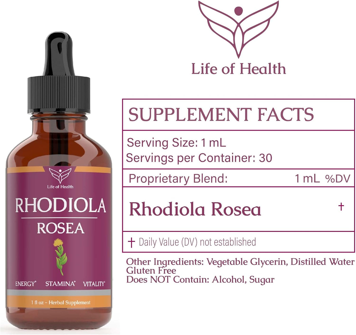 Rhodiola Rosea Tincture for Energy, Stamina, Cognitive Support - Natural Rhodiola Extract Supplement for Wellness - 2 oz