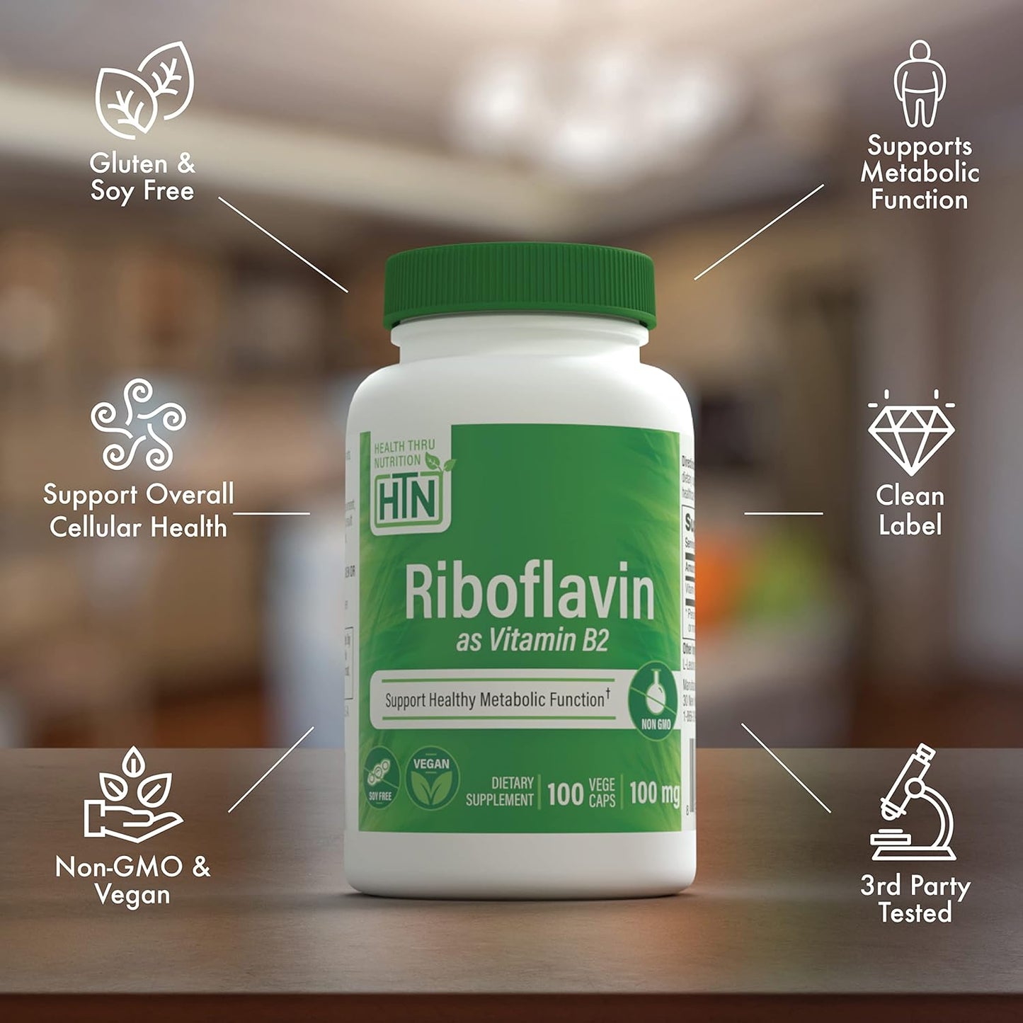 Riboflavin 100mg Vitamin B2 Vegecaps | Supports Energy & Nervous System | Non-GMO Gluten-Free | 100 Capsules