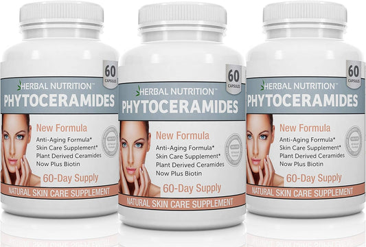 Rice Phytoceramides with Biotin & Vitamins A, C, D, E - 180 Capsules, 40mg - Three Bottle Pack