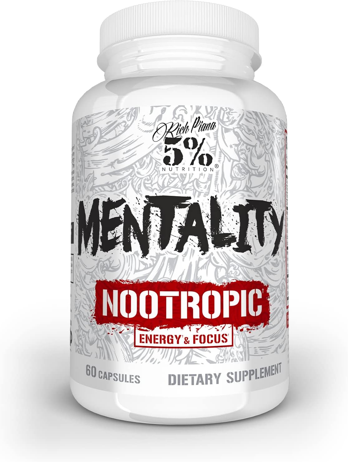 Rich Piana Mentality Nootropic Blend - Brain Booster Supplement for Performance and Memory - Ginseng, Ginkgo, L-Theanine - 60 Capsules
