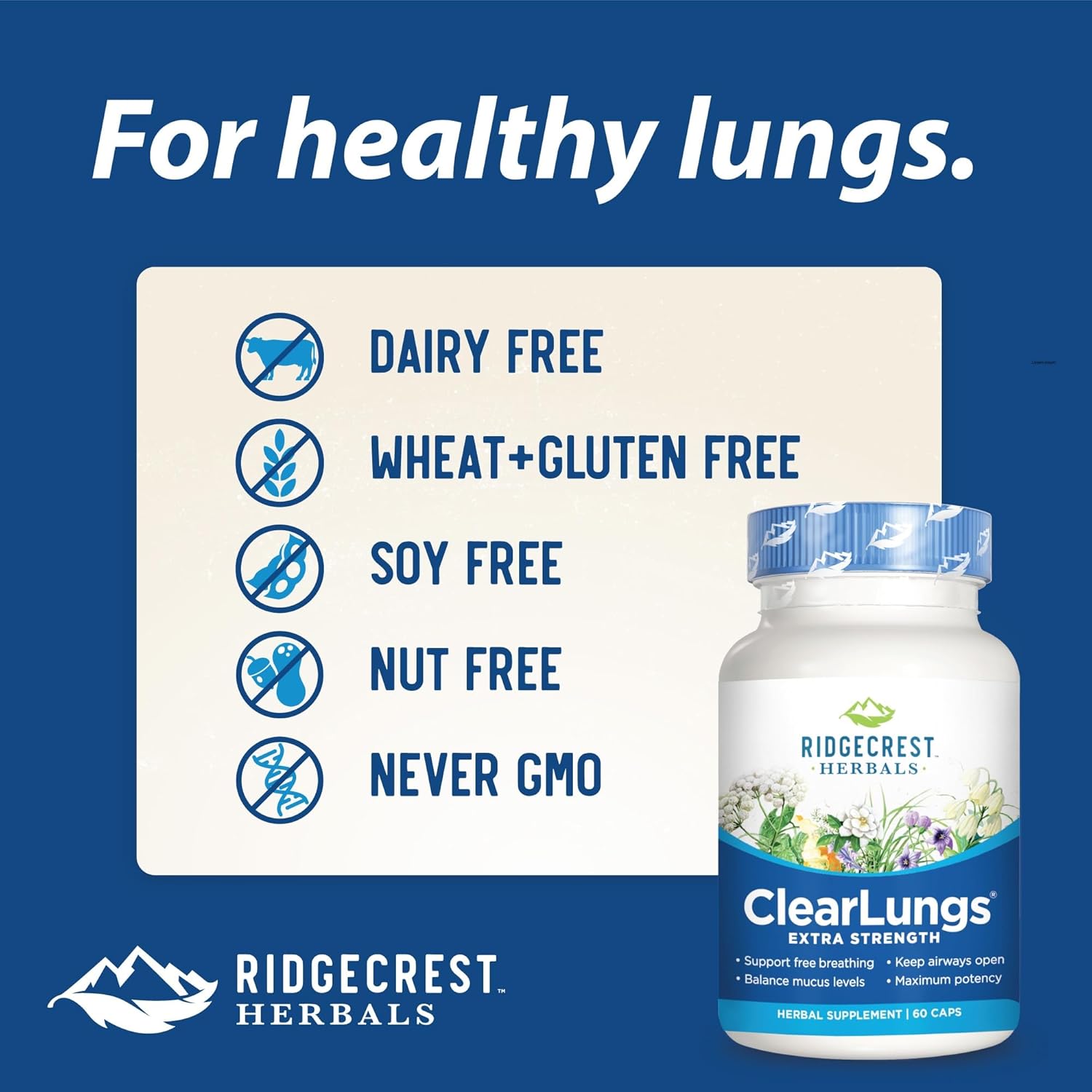 RidgeCrest ClearLungs Extra Strength Herbal Decongestant - 60 Vegetarian Capsules by RidgeCrest Herbals