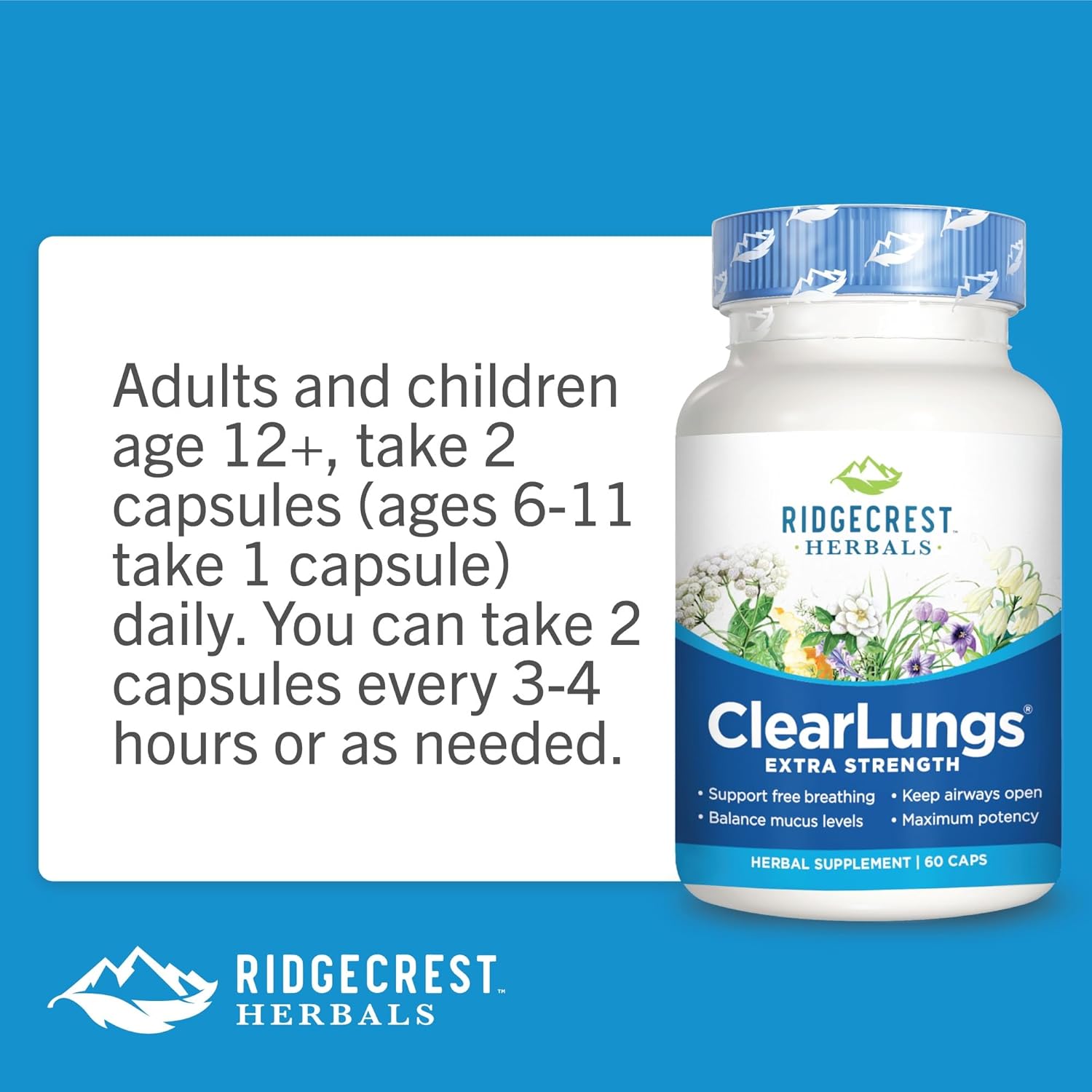 RidgeCrest ClearLungs Extra Strength Herbal Decongestant - 60 Vegetarian Capsules by RidgeCrest Herbals