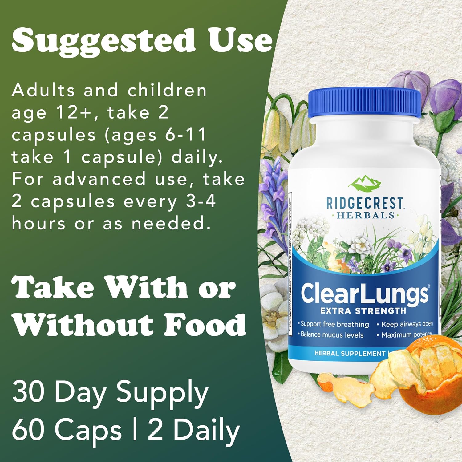 RidgeCrest Herbals ClearLungs Extra Strength Capsules for Lung, Nasal, and Respiratory Health (60 Count)