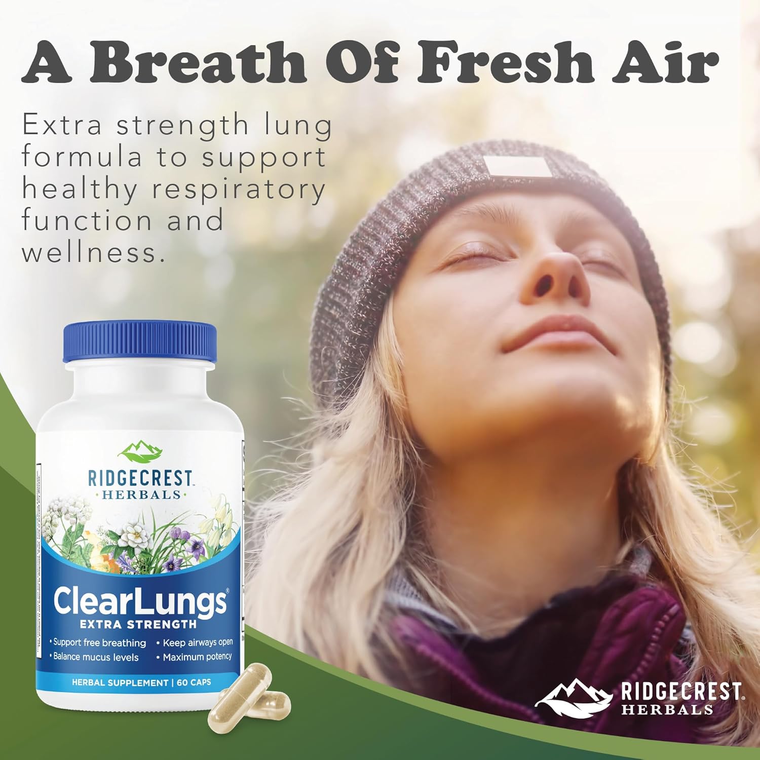 RidgeCrest Herbals ClearLungs Extra Strength Capsules for Lung, Nasal, and Respiratory Health (60 Count)