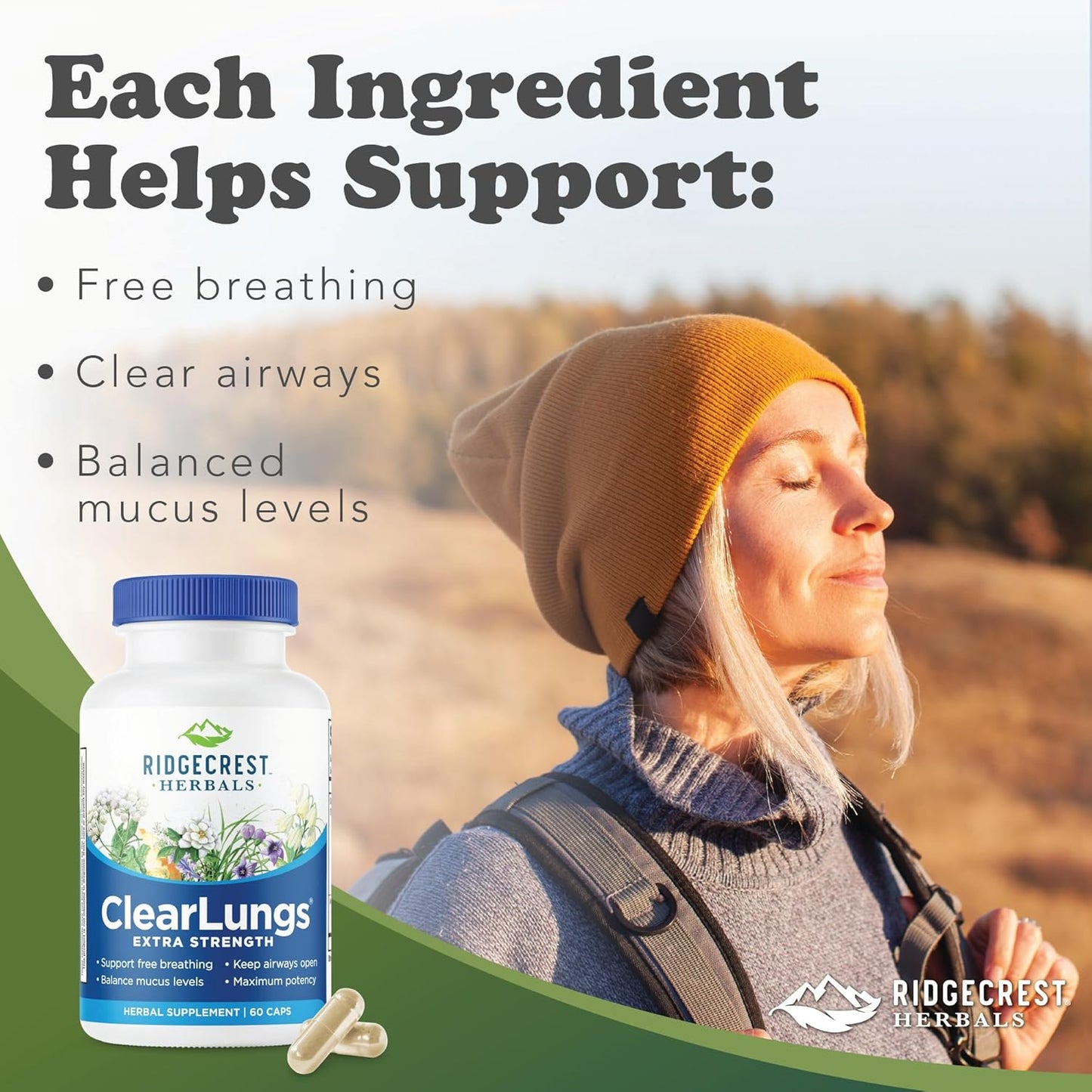 RidgeCrest Herbals ClearLungs Extra Strength Capsules for Lung, Nasal, and Respiratory Health (60 Count)