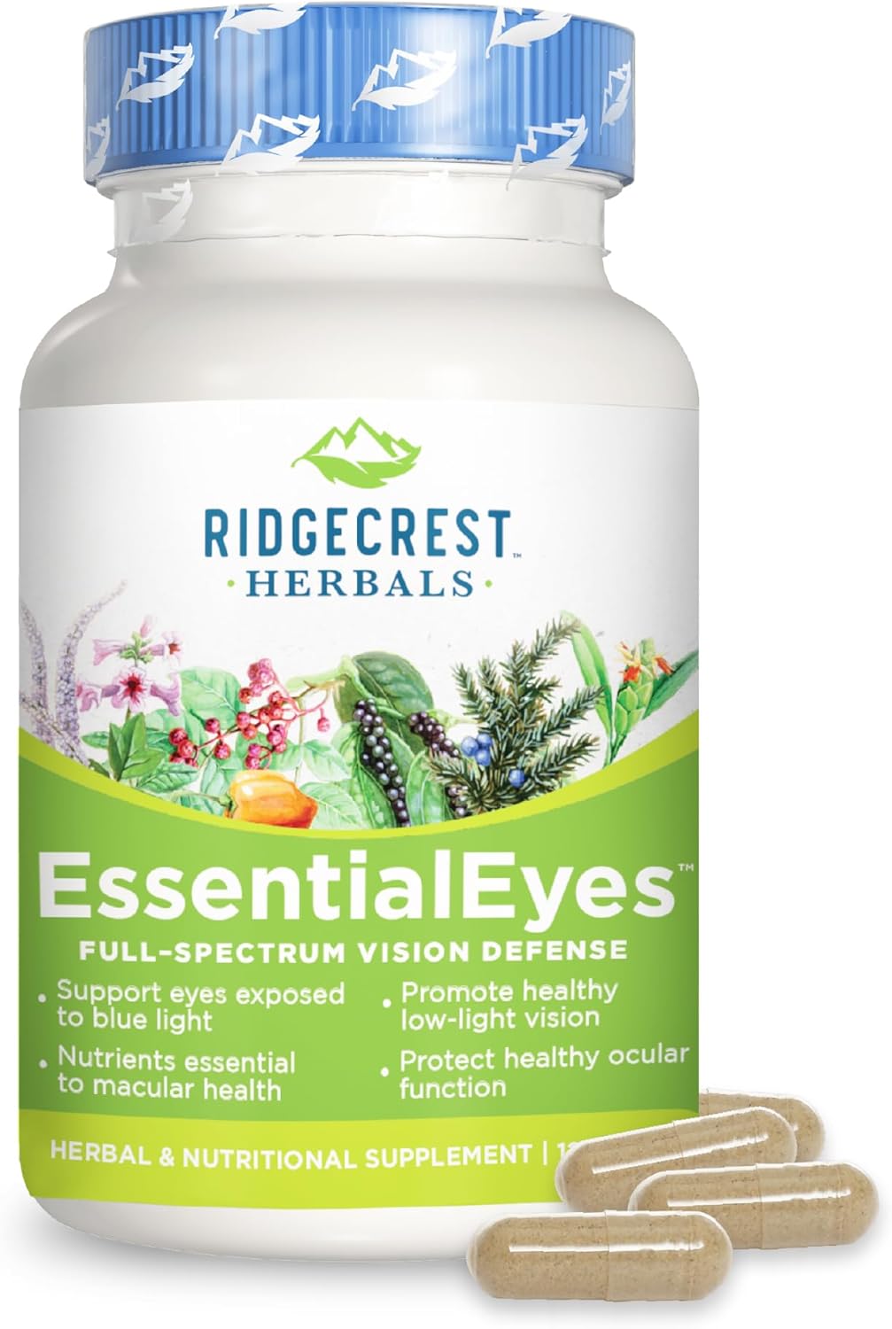 Ridgecrest Herbals EssentialEyes: Natural Eye Vitamin Supplements with Lutein, Zeaxanthin, Bilberry Extract for Eye and Vision Health - 120 Vegan Capsules