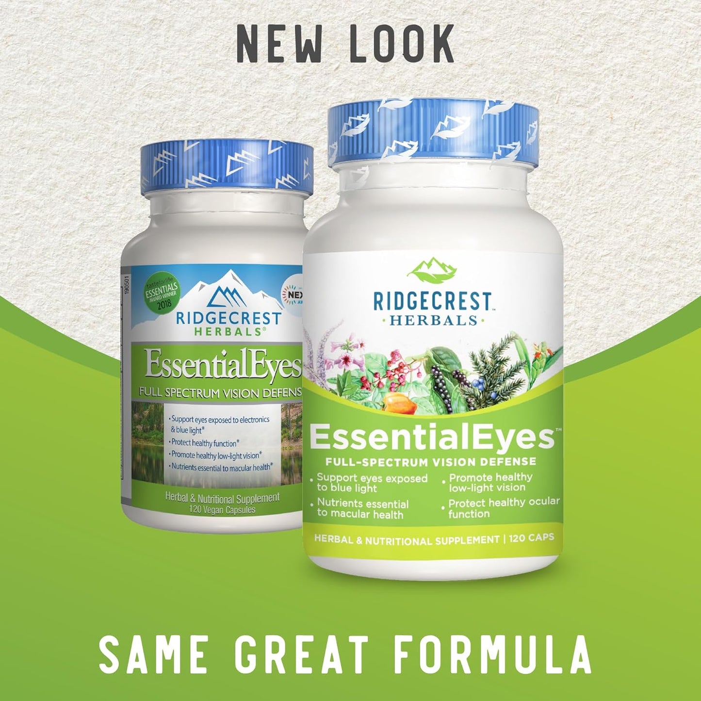 Ridgecrest Herbals EssentialEyes: Natural Eye Vitamin Supplements with Lutein, Zeaxanthin, Bilberry Extract for Eye and Vision Health - 120 Vegan Capsules