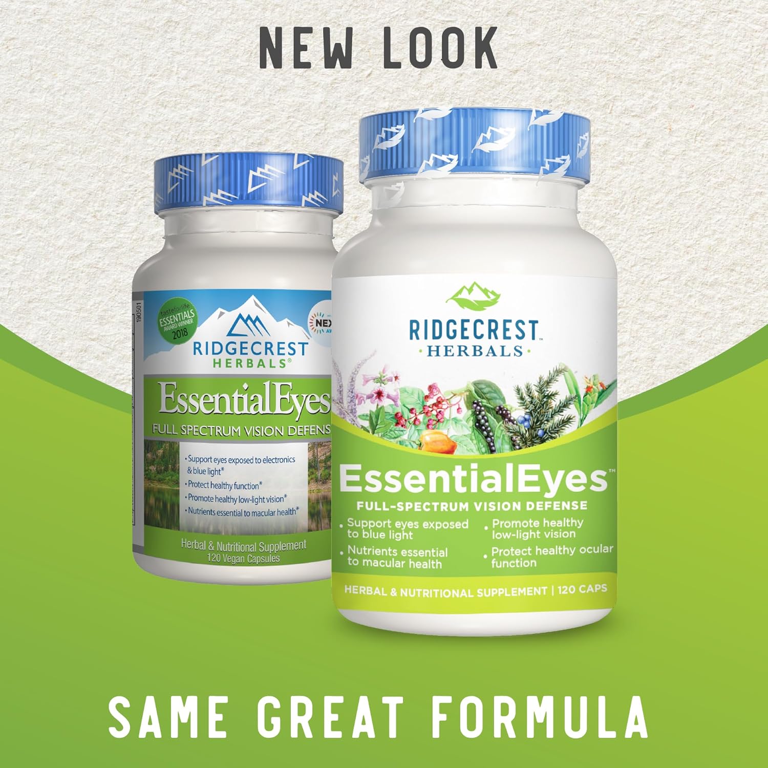 Ridgecrest Herbals EssentialEyes: Natural Eye Vitamin Supplements with Lutein, Zeaxanthin, Bilberry Extract for Eye and Vision Health - 120 Vegan Capsules