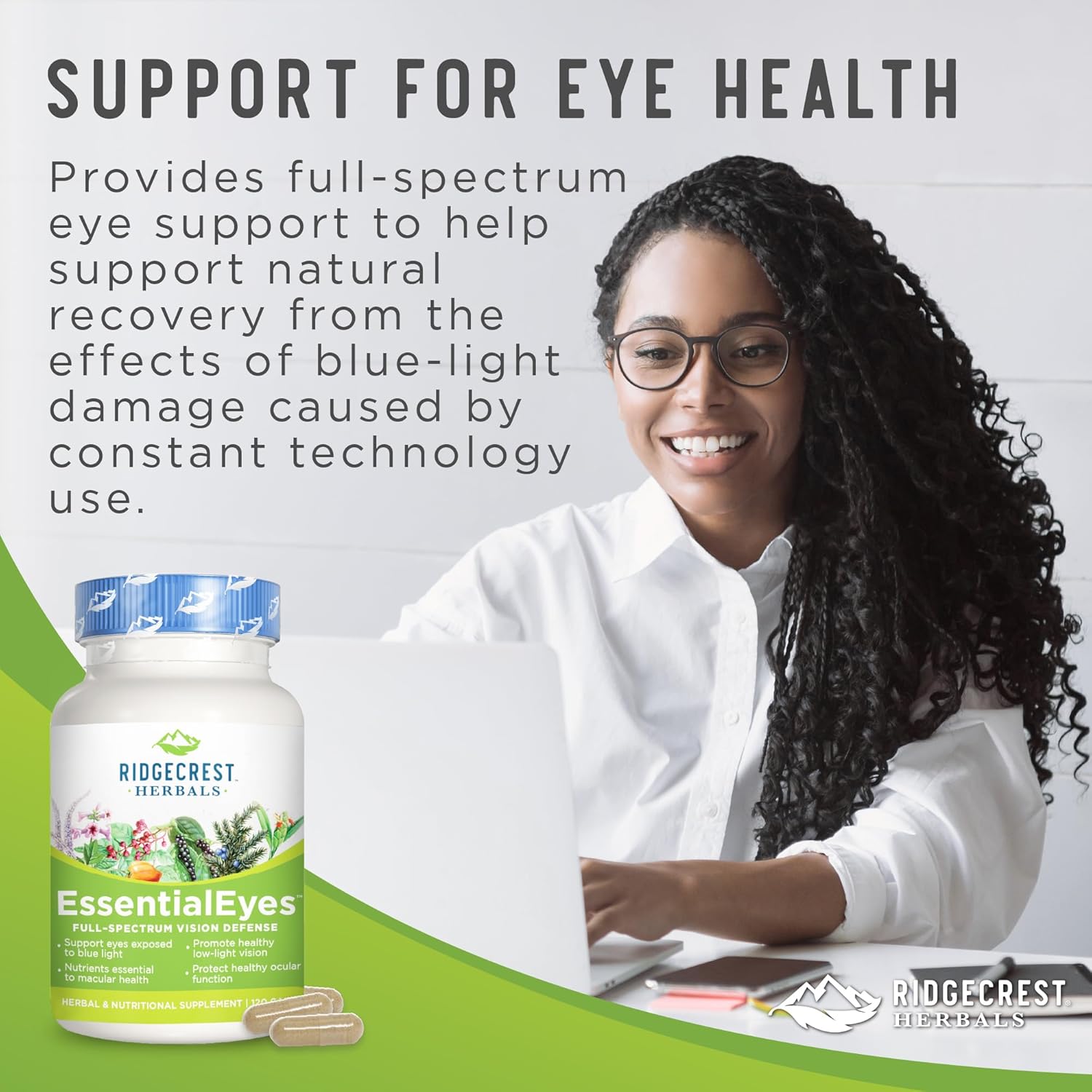Ridgecrest Herbals EssentialEyes: Natural Eye Vitamin Supplements with Lutein, Zeaxanthin, Bilberry Extract for Eye and Vision Health - 120 Vegan Capsules