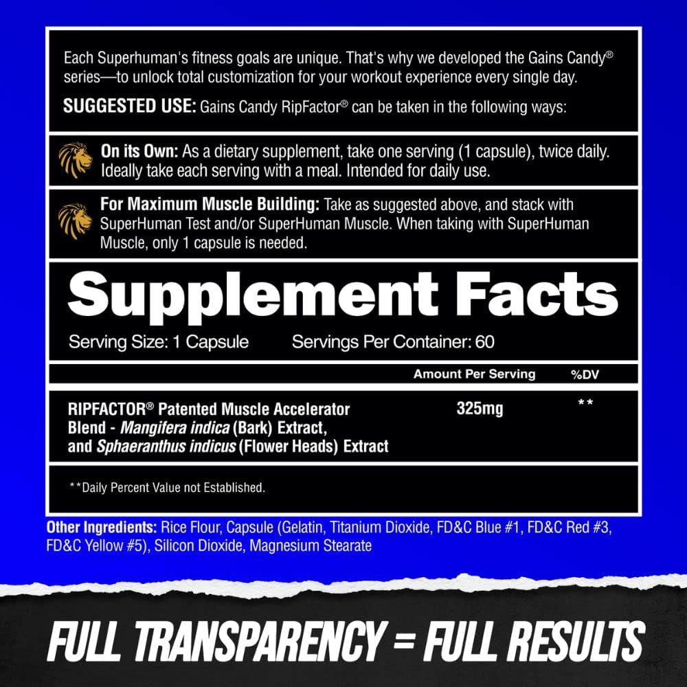 RipFACTOR® Alpha Lion Gains Candy Supplement Pills - Muscle Growth & Strength Booster - 60 Capsules - Daily Energy Upgrade