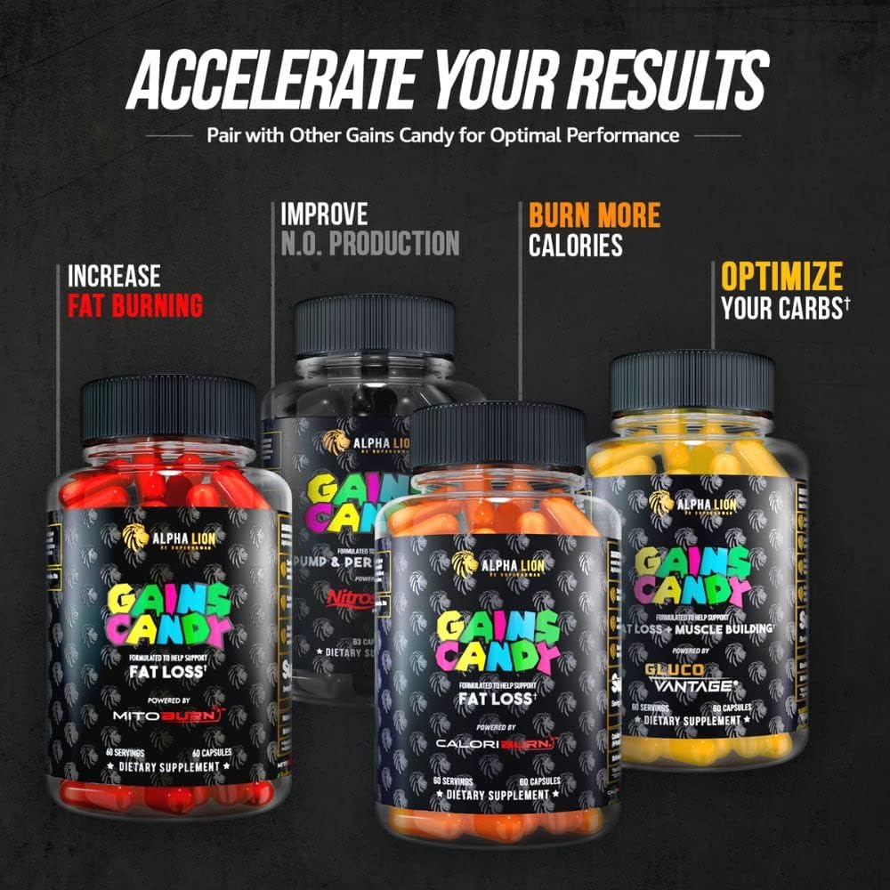 RipFACTOR® Alpha Lion Gains Candy Supplement Pills - Muscle Growth & Strength Booster - 60 Capsules - Daily Energy Upgrade