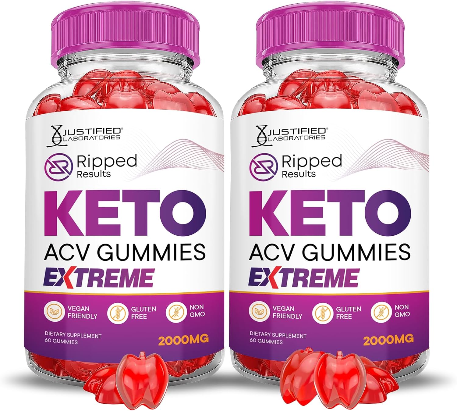 Ripped Results Keto ACV Gummies Extreme 2 Pack - 2000MG Apple Cider Vinegar with Pomegranate & Beet Juice Powder - B12 Vegan Non GMO 120 Gummies
