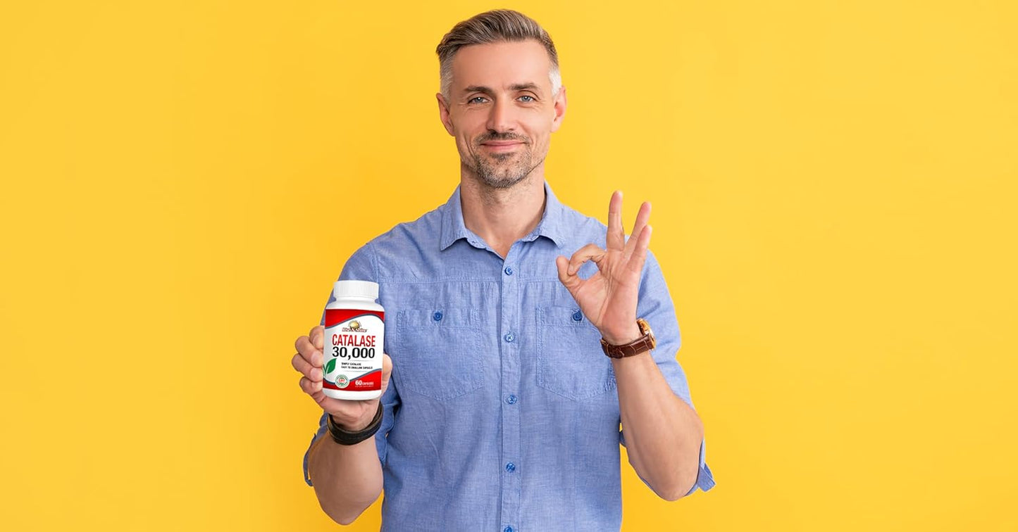 Rise-N-Shine Catalase Supplement 30,000 - Powerful Antioxidant Enzyme for Hair Health Support - 60 Capsules