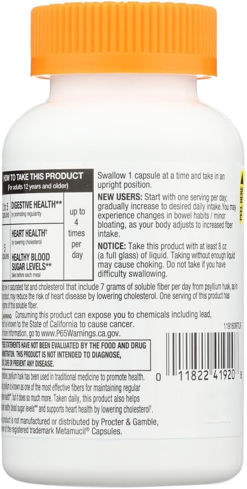 Rite Aid Psyllium Fiber Capsules, 160 Count, Natural Supplement for Constipation Relief and Digestive Health
