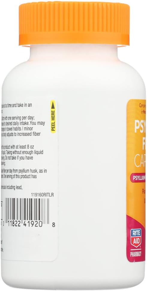 Rite Aid Psyllium Fiber Capsules, 160 Count, Natural Supplement for Constipation Relief and Digestive Health