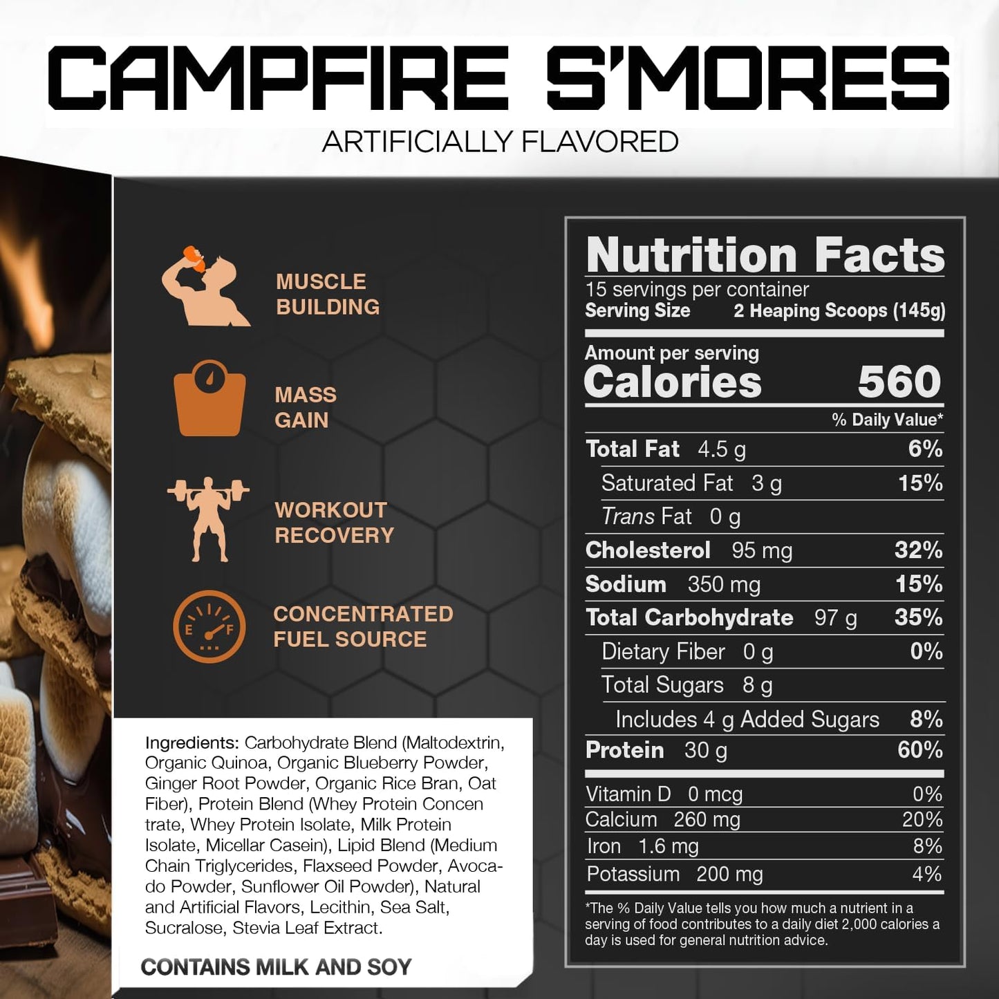 Rival Nutrition Campfire S'Mores Clean Gainer - 5lbs Jar for Lean Muscle Growth and Recovery