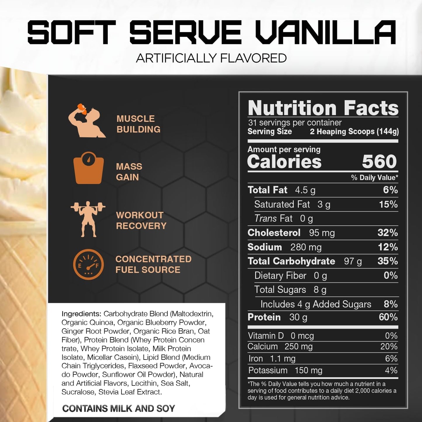 Rival Nutrition Clean Gainer Soft Serve Vanilla Protein Powder 10 lbs - Muscle Building Supplement