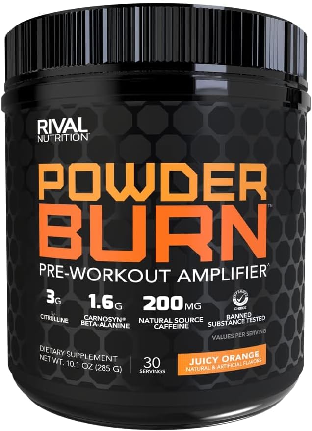 RIVAL NUTRITION Powder Burn 2.0 Orange - 35 Servings, 14.24 Ounce - Energy-Boosting Supplement