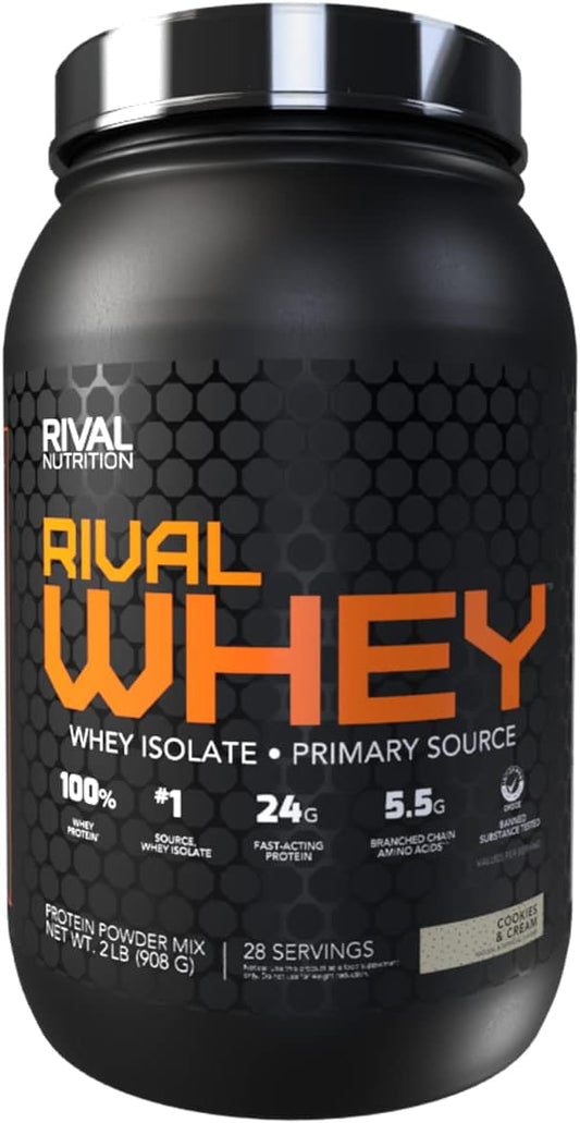 Rival Nutrition Whey Protein Powder - Cookies & Cream Flavor, 2lbs - High-Quality Supplement for Muscle Recovery and Growth