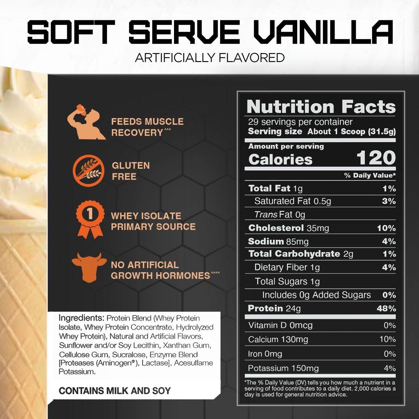 Rival Nutrition Whey Protein Powder - Soft Serve Vanilla Flavor, 2lbs