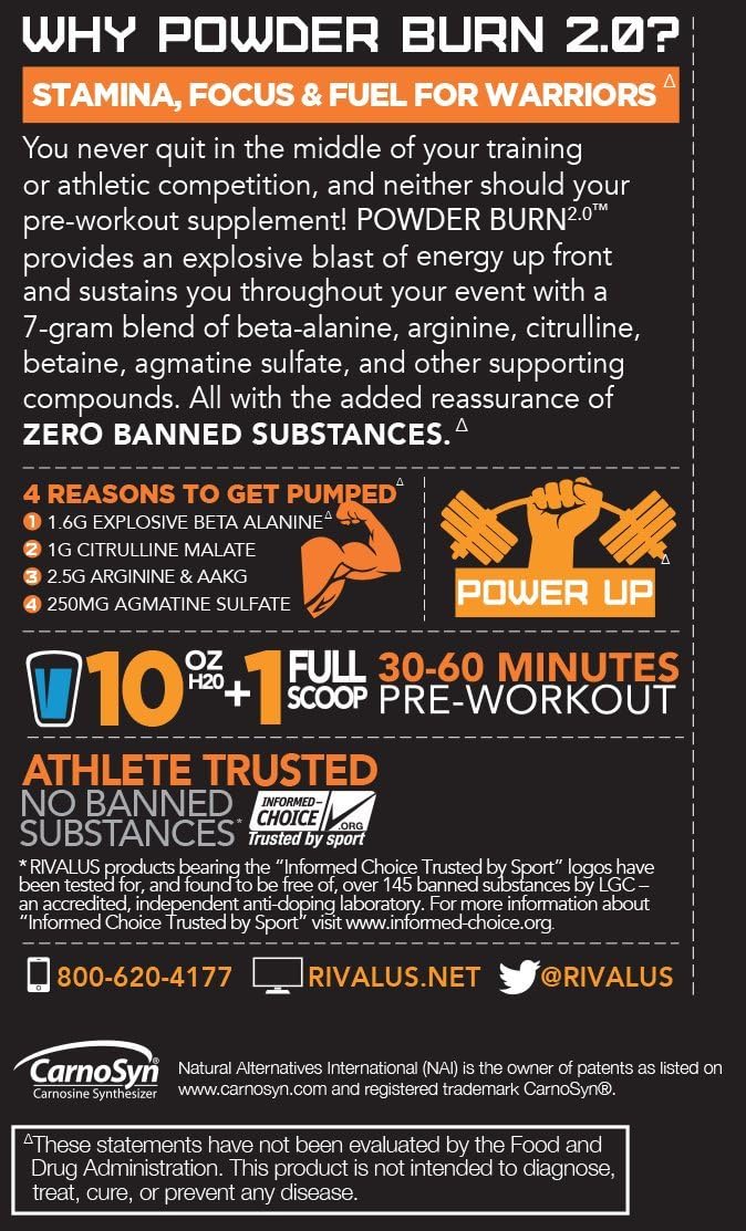 Rivalus Powder Burn 2.0 Pre Workout Supplement in Blue Raspberry Flavor - 0.89 lbs