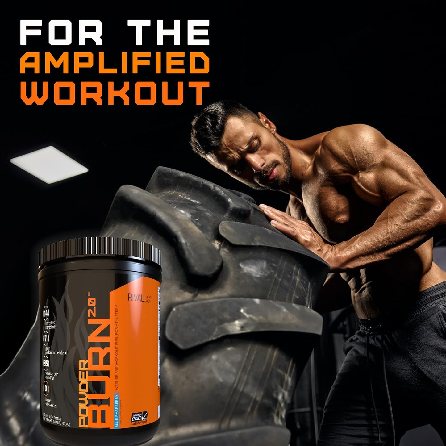 Rivalus Powder Burn 2.0 Pre Workout Supplement in Blue Raspberry Flavor - 0.89 lbs