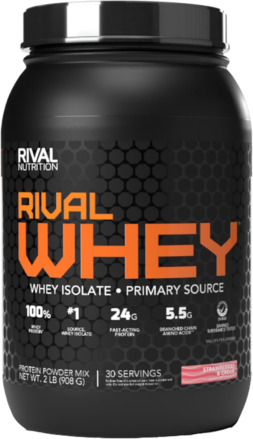 Rivalus Rivalwhey Strawberry Creme 2lb - 100% Whey Protein Isolate, Clean Profile, BCAAs, USA-Made