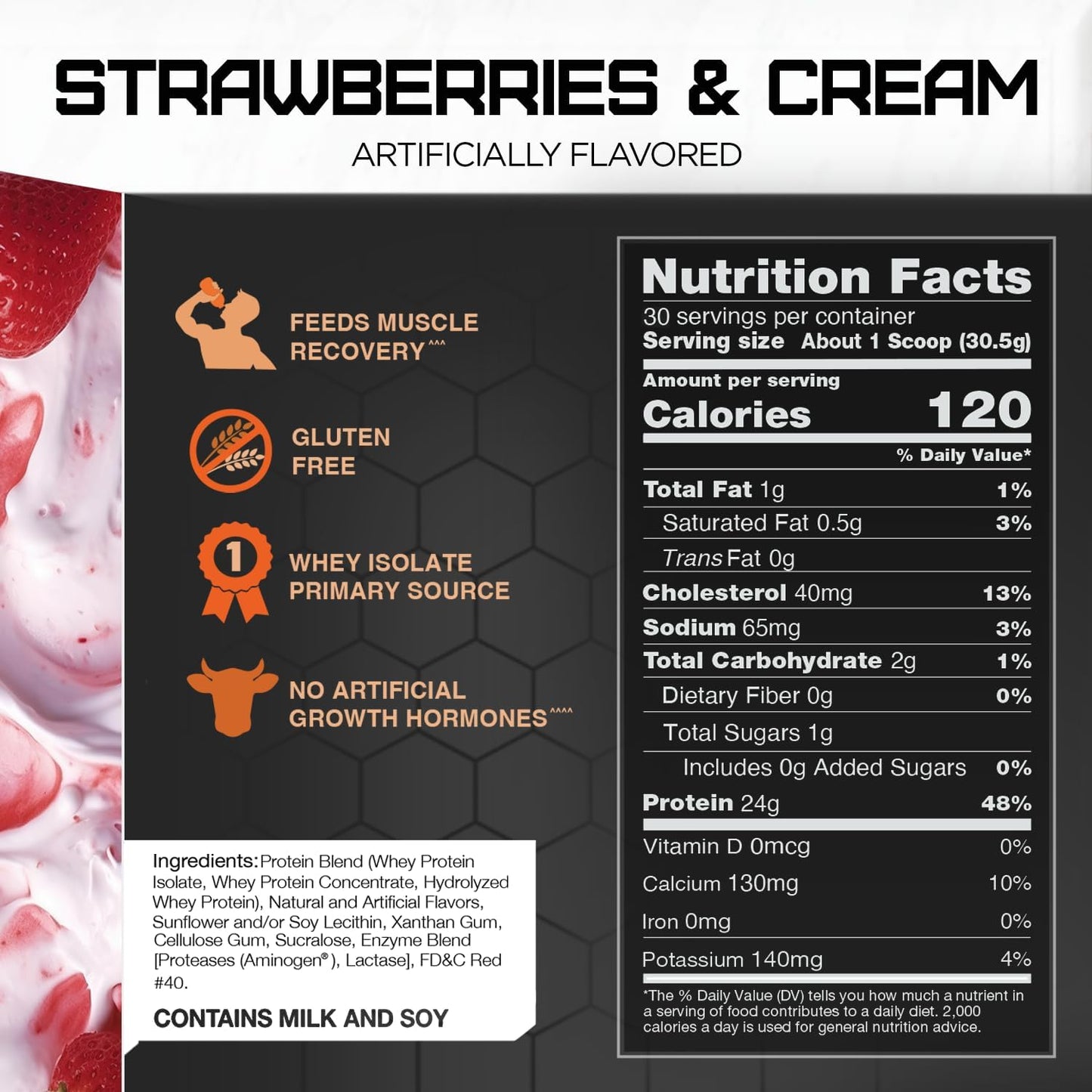 Rivalus Rivalwhey Strawberry Creme 2lb - 100% Whey Protein Isolate, Clean Profile, BCAAs, USA-Made
