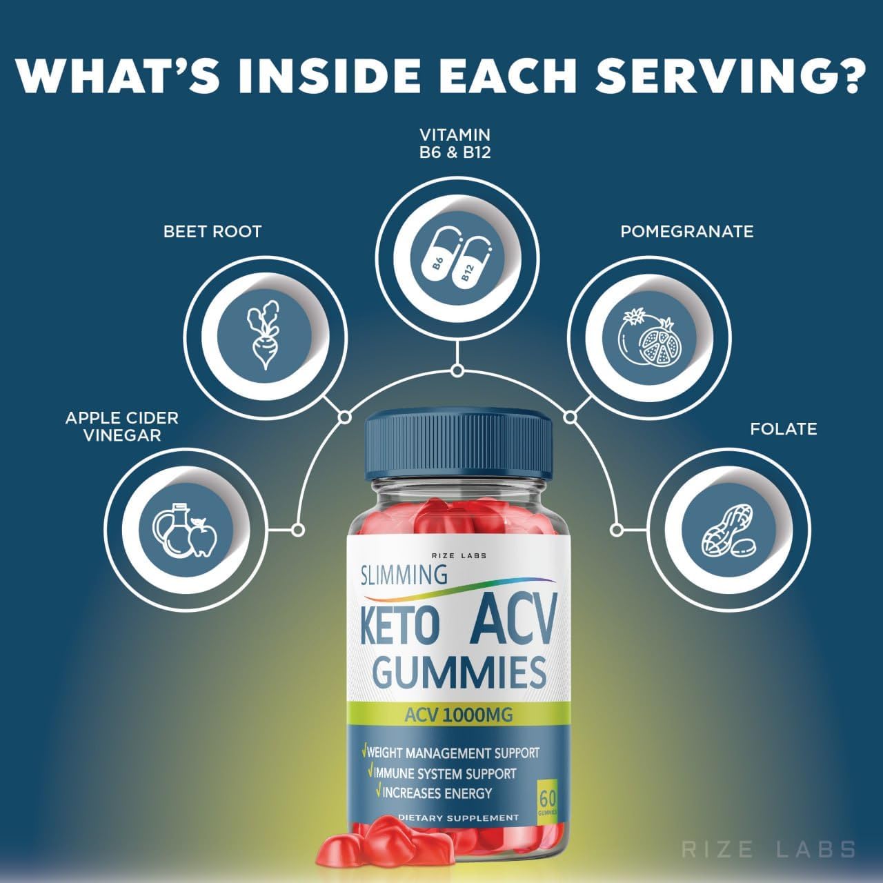 Rize Labs Apple Cider Vinegar Gummies for Advanced Slimming Formula - 180 Gummies