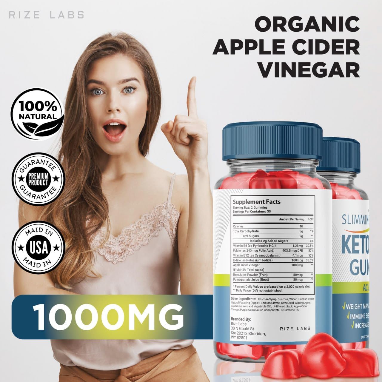 Rize Labs Apple Cider Vinegar Gummies for Advanced Slimming Formula - 180 Gummies