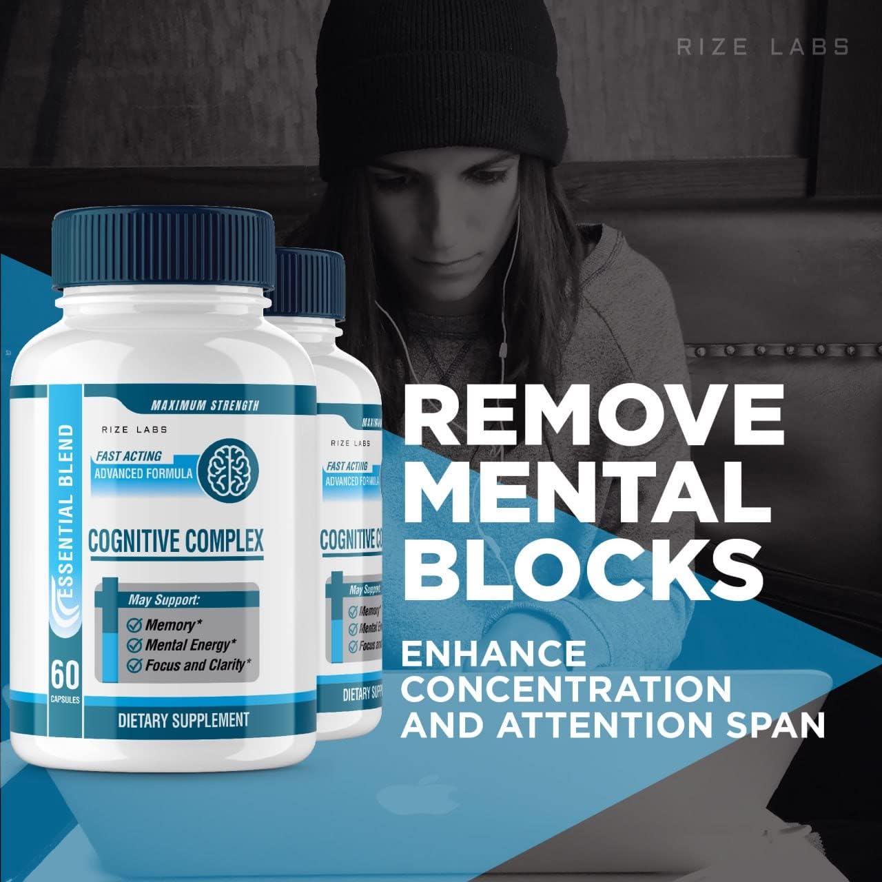 Rize Labs Cognitive Complex - Advanced Cognitive Support Supplement for Brain Focus, Memory, and Mental Energy - 180 Capsules